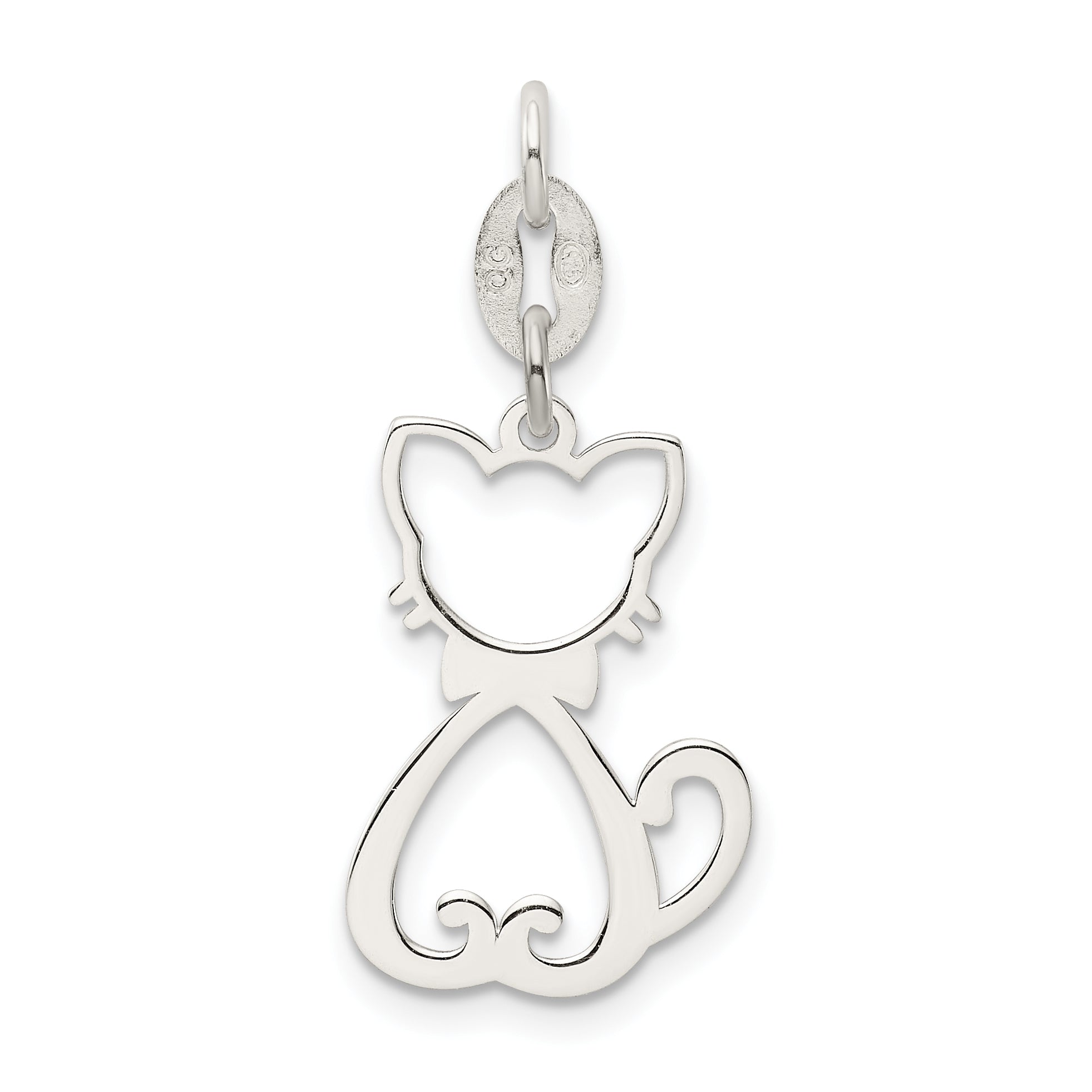 Sterling Silver 925 Cat Charm with Polished Anti-Tarnish Finish