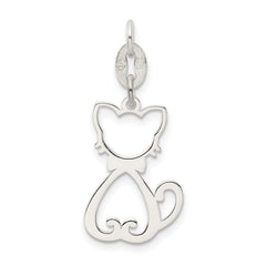 Sterling Silver 925 Cat Charm with Polished Anti-Tarnish Finish