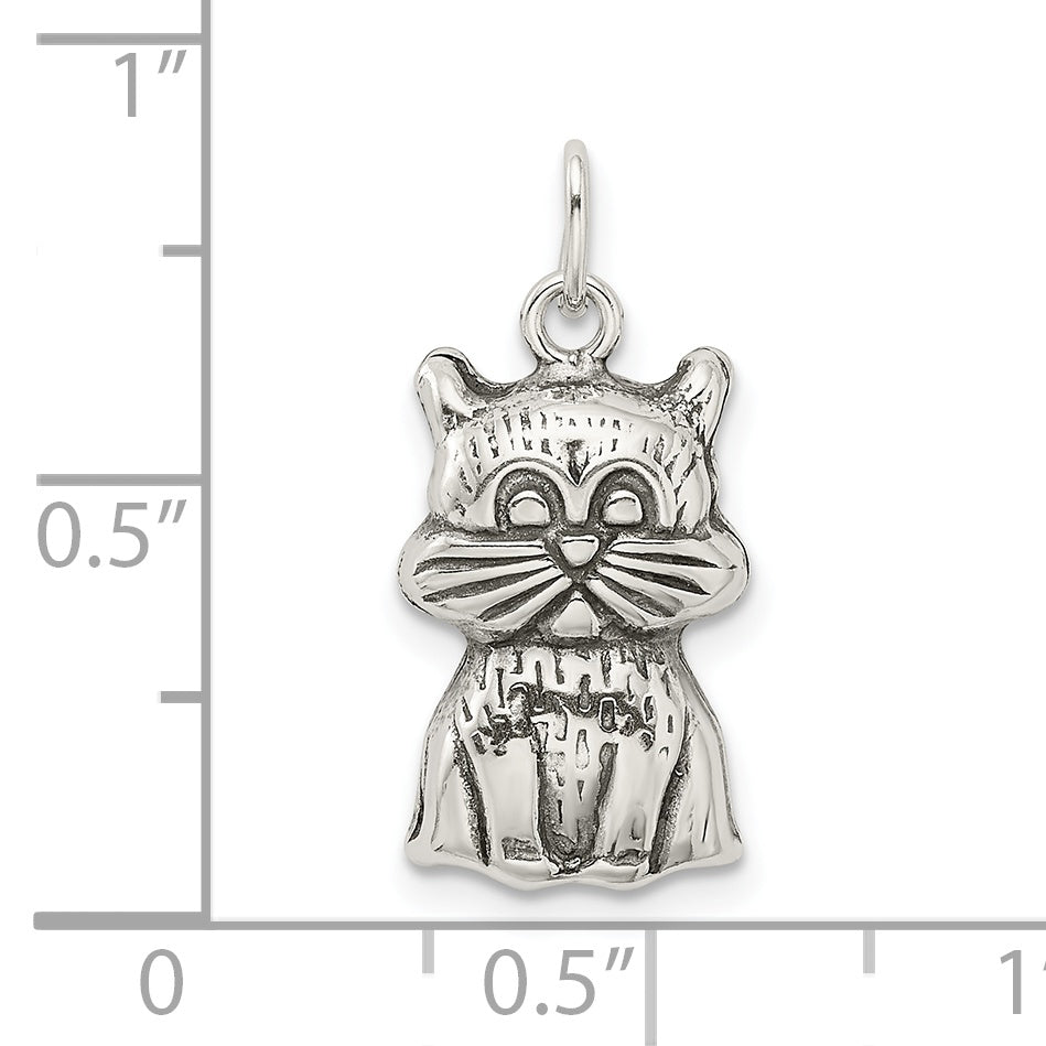 Sterling Silver 925 Cat Charm with Antiqued Finish Vintage Appeal