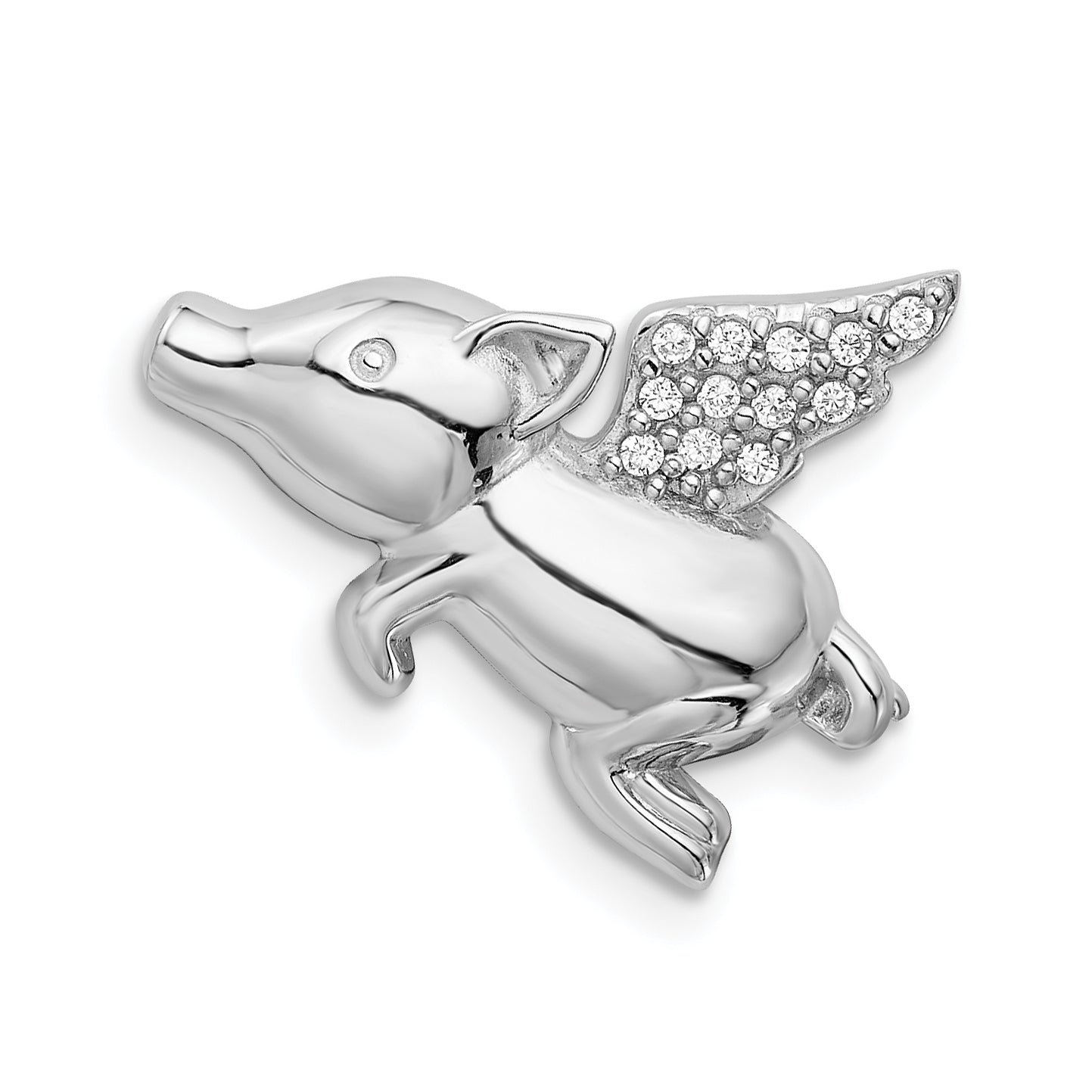 Sterling Silver Rhodium-plated Polished w/CZ Flying Pig Chain Slide Main image