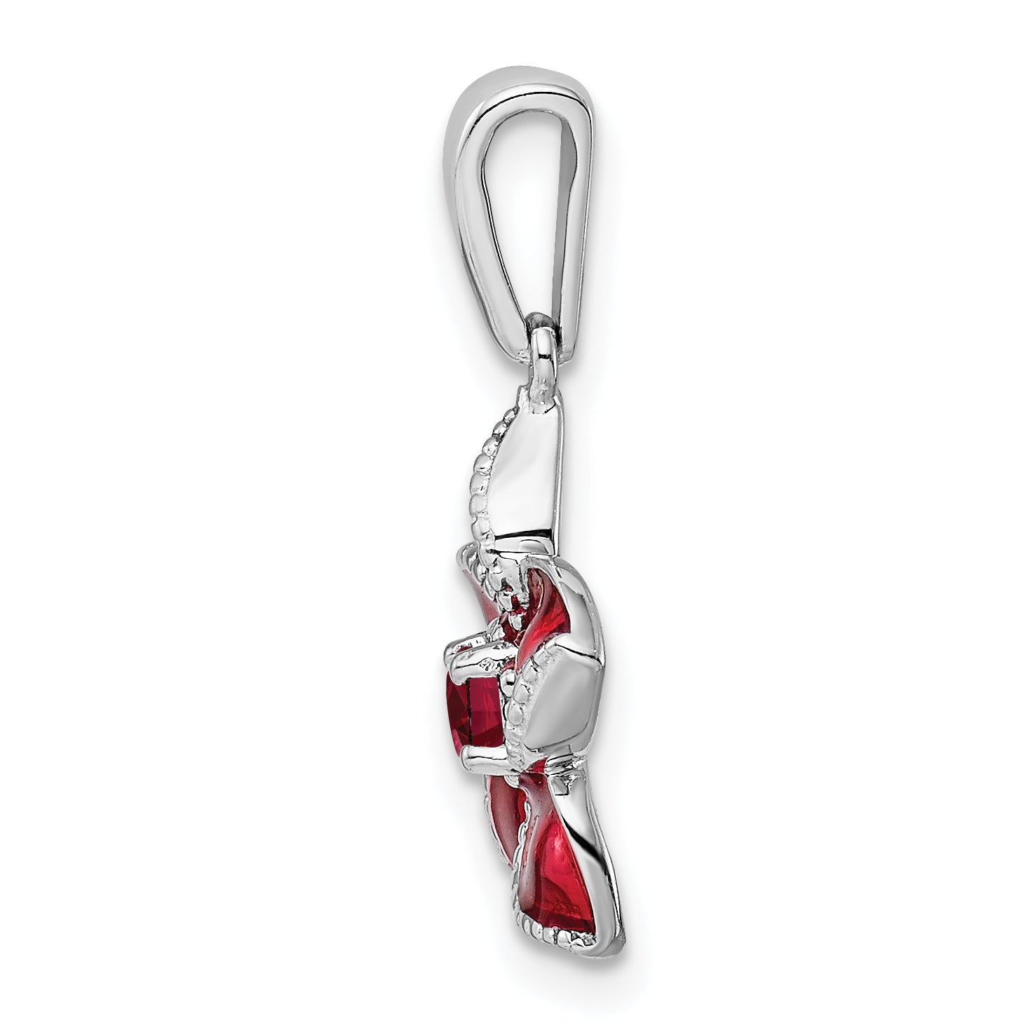 Sterling Silver Ruby Enamel Flower Pendant with Polished Rhodium Finish Secondary image