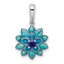 Sterling Silver Rhod-pltd Created Sapphire and Enamel Flower Pendant