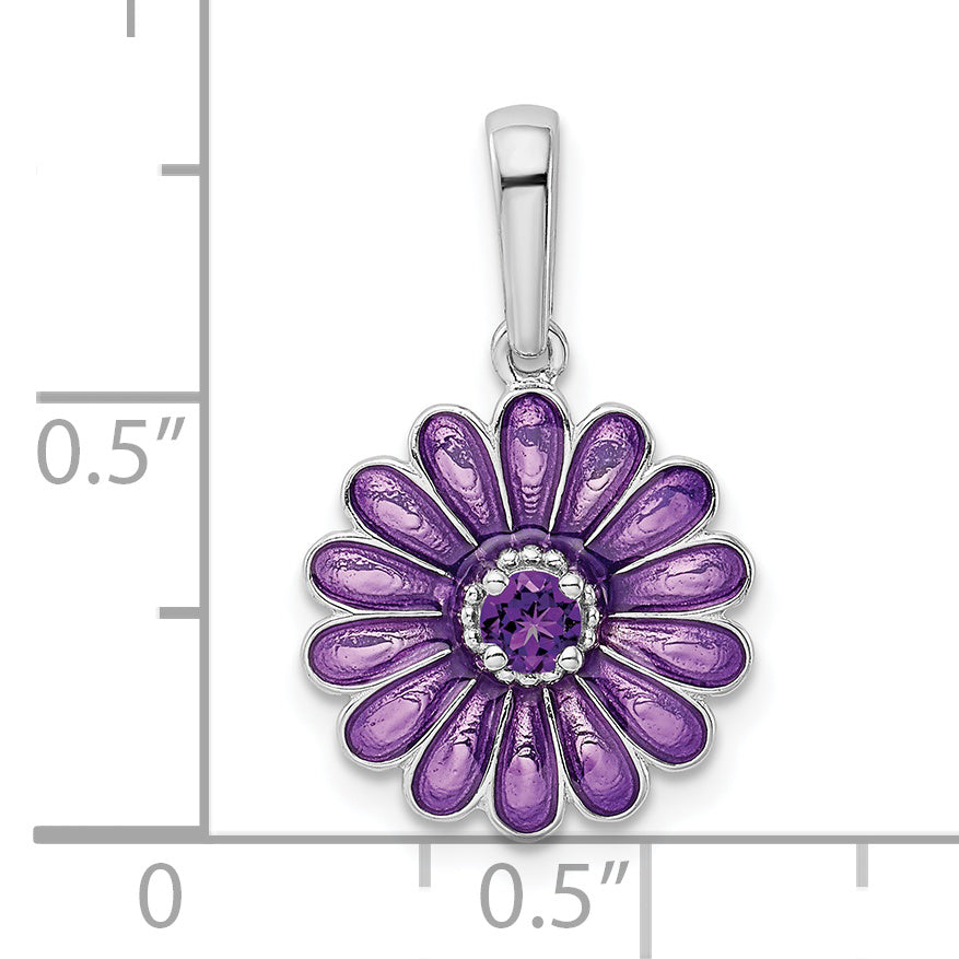 Sterling Silver 925 Amethyst Pendant with Elegant Purple Enamel
