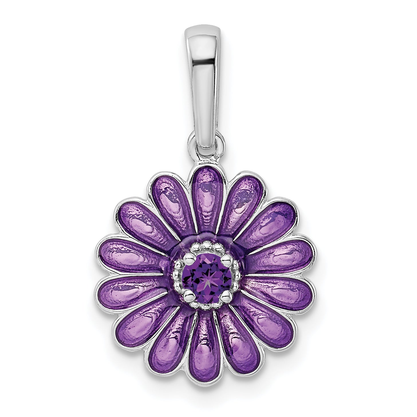 Sterling Silver Rhodium-plated Amethyst and Enamel Pendant Main image