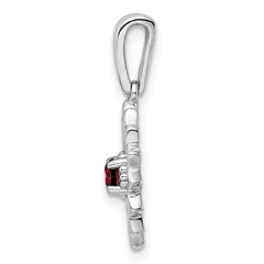 Sterling Silver 925 Garnet Enamel Flower Pendant Polished Elegance