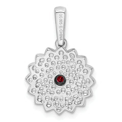 Sterling Silver 925 Garnet Enamel Flower Pendant Polished Elegance