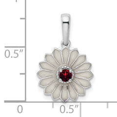 Sterling Silver 925 Garnet Enamel Flower Pendant Polished Elegance