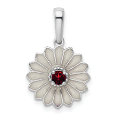 Sterling Silver Garnet and Enamel Flower Pendant