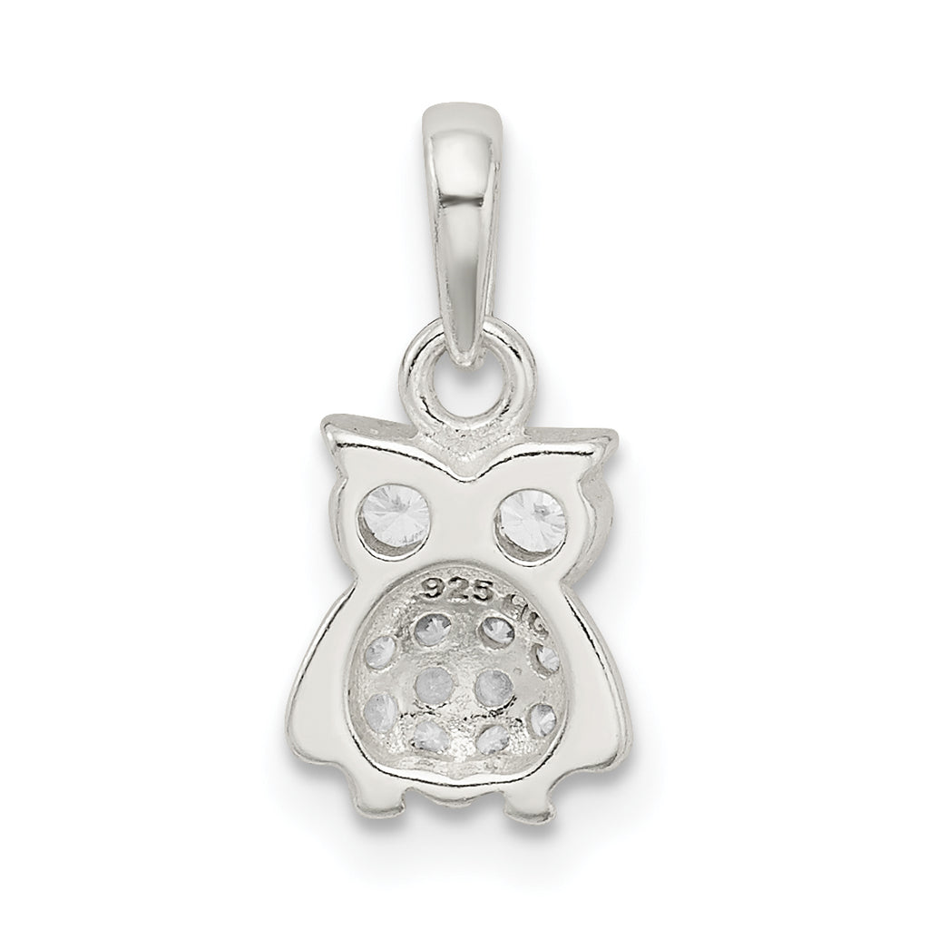 Sterling Silver 925 Owl Pendant with White CZ and Anti-Tarnish Finish
