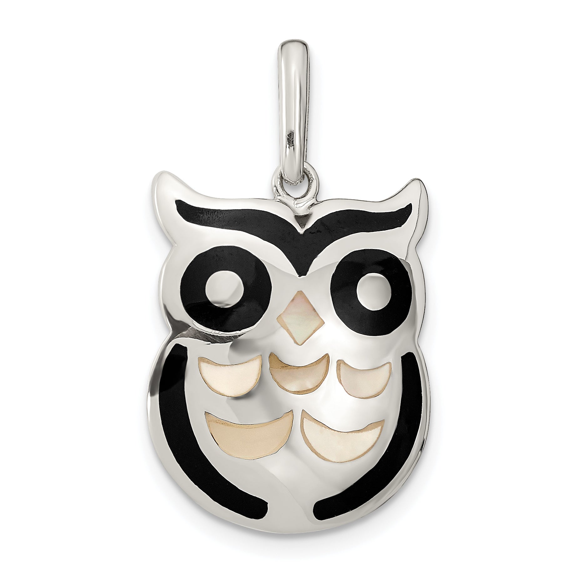 Sterling Silver MOP and Onyx Owl Pendant Main image