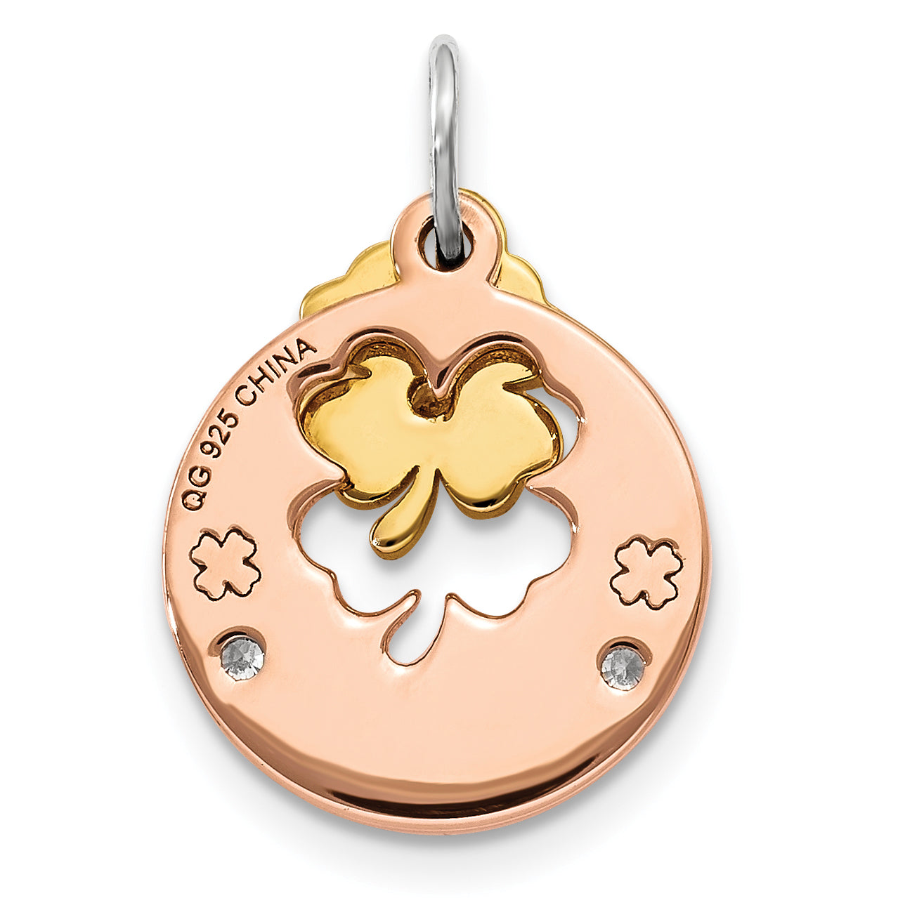 Sterling Silver Rose Tone Swarovski Four Leaf Clover Pendant