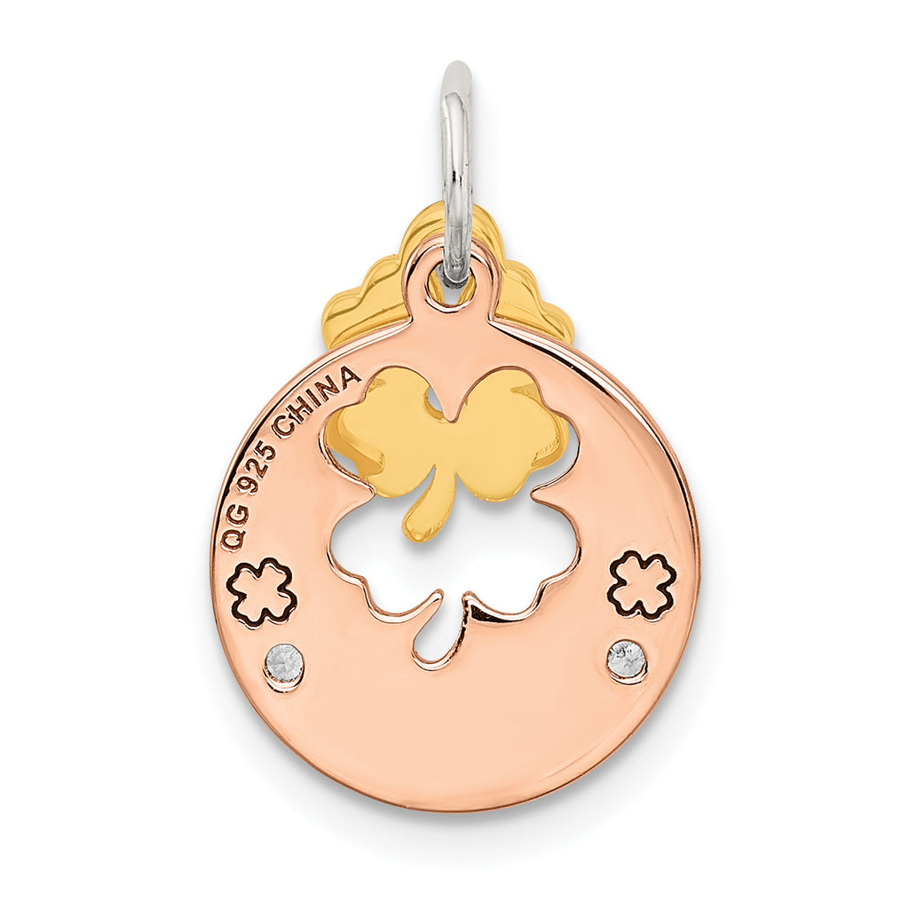 Sterling Silver Rose Tone Crystal Four Leaf Clover Pendant