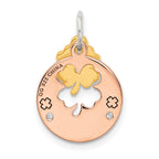 Sterling Silver Rose Tone Crystal Four Leaf Clover Pendant