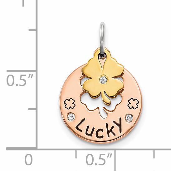 Sterling Silver Rose Tone Crystal Four Leaf Clover Pendant