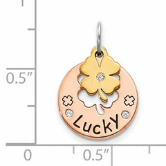 Sterling Silver Rose Tone Swarovski Four Leaf Clover Pendant