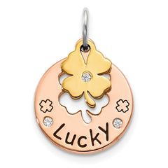 Sterling Silver Rose Tone CZ Four Leaf Clover Pendant