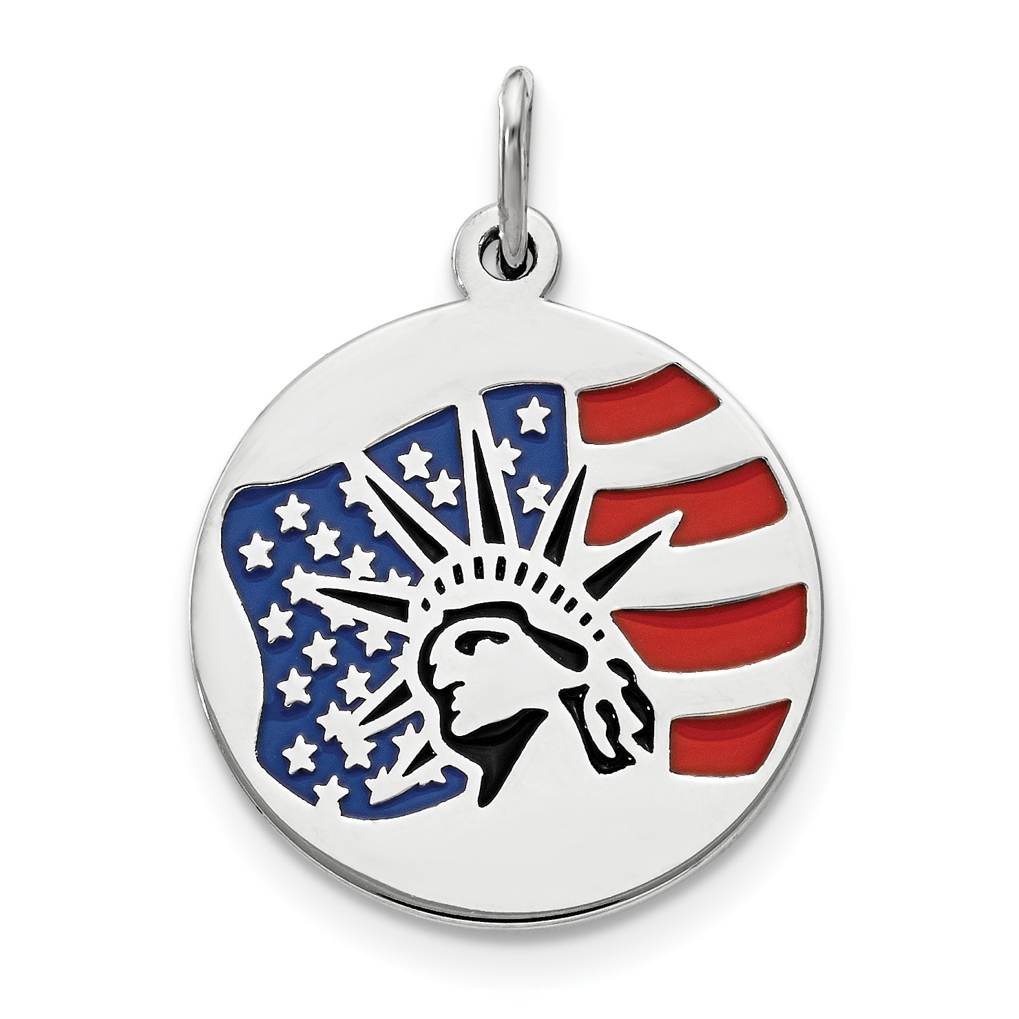 Sterling Silver Rhodium-plated Enameled Statue of Liberty w/Flag Charm Main image