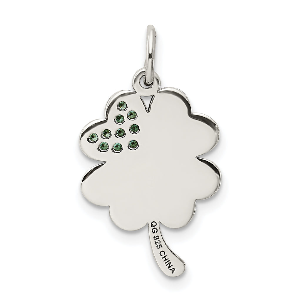 Sterling Silver Clover Pendant with Green Crystal Zirconia and Enamel