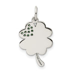 Sterling Silver Clover Pendant with Green Crystal Zirconia and Enamel