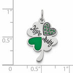 Sterling Silver Clover Pendant with Green Crystal Zirconia and Enamel