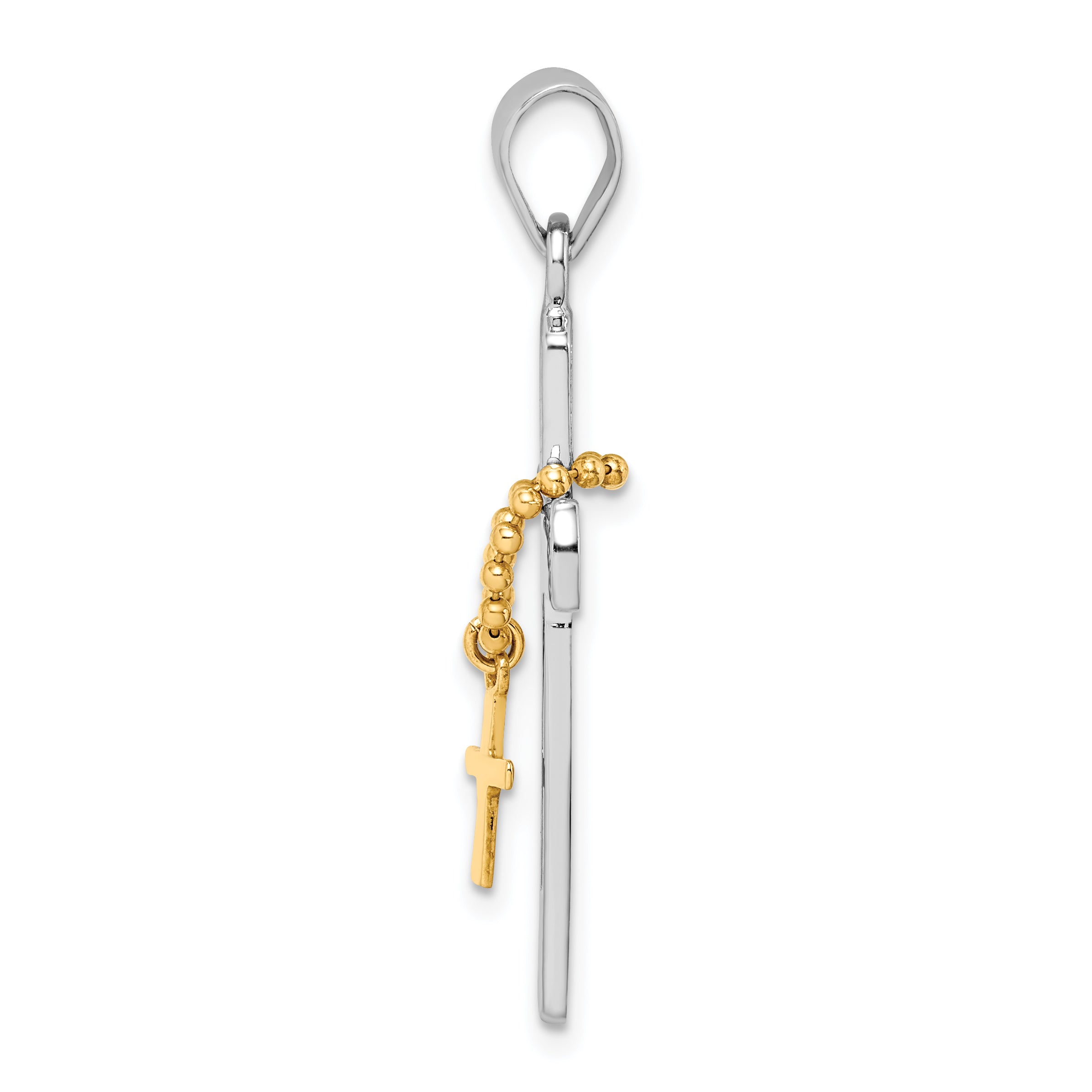 Sterling Silver Rhodium-plated Polished Gold Tone Double Cross Pendant Secondary image