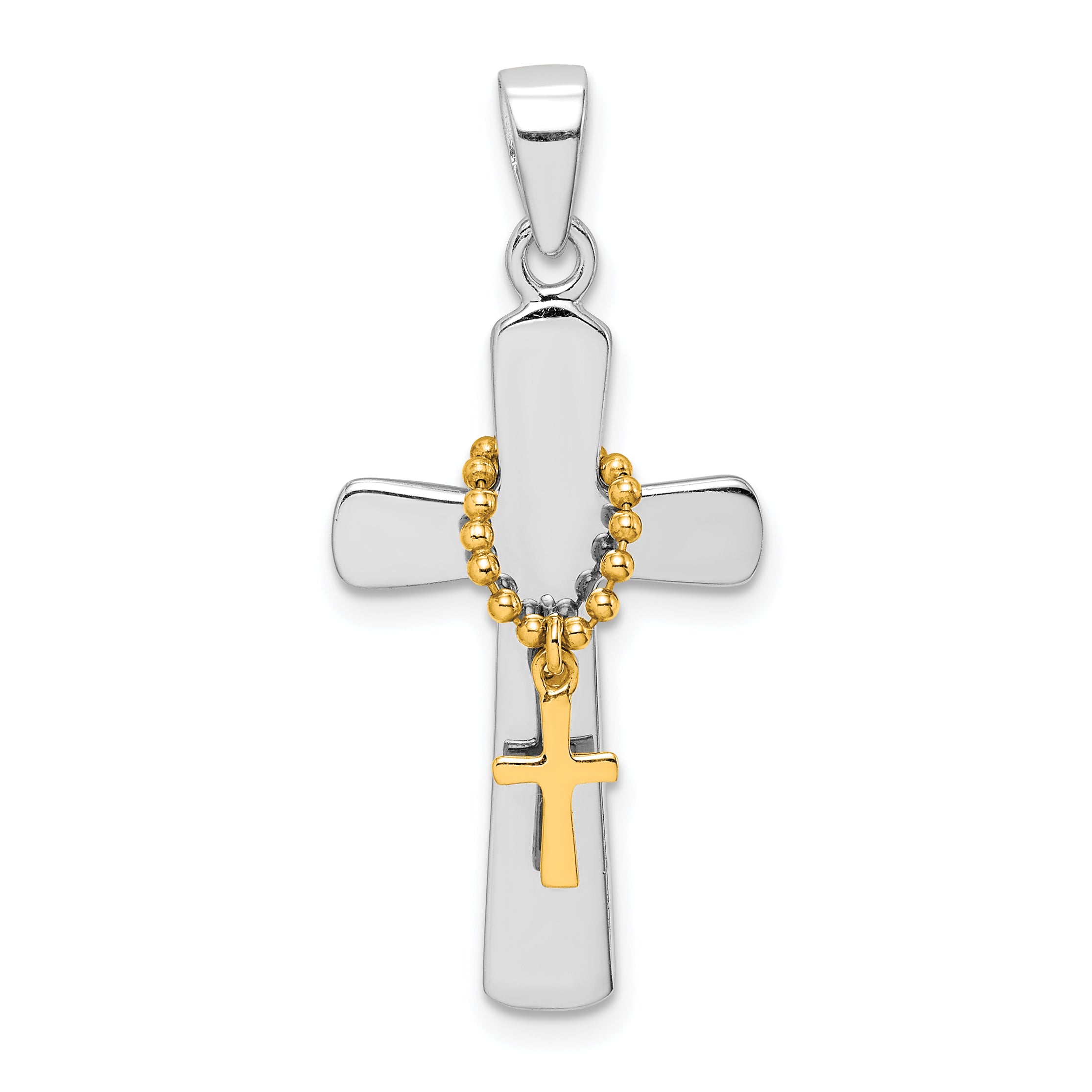 Sterling Silver Rhodium-plated Polished Gold Tone Double Cross Pendant Main image