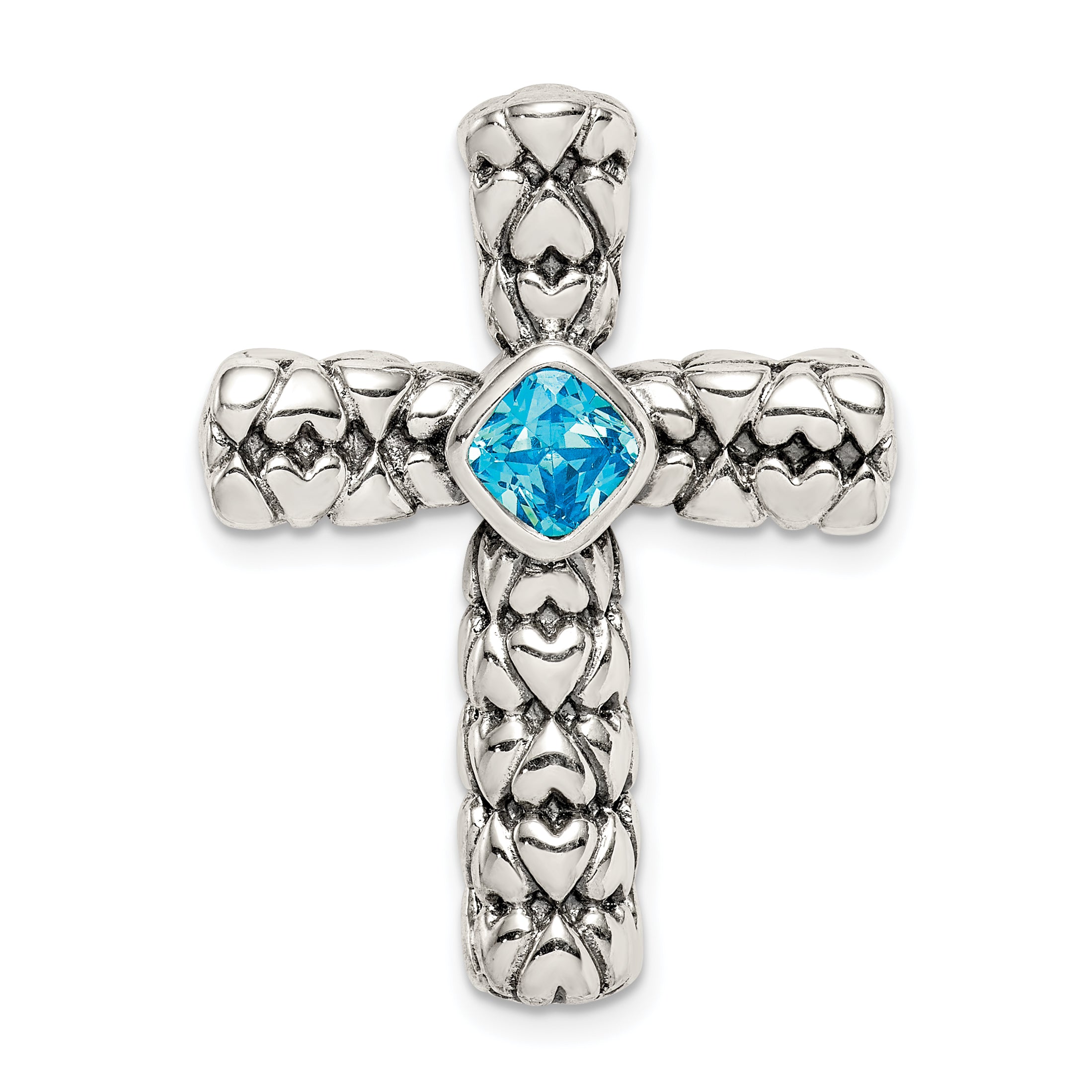 Sterling Silver Blue CZ Cross Chain Slide Main image