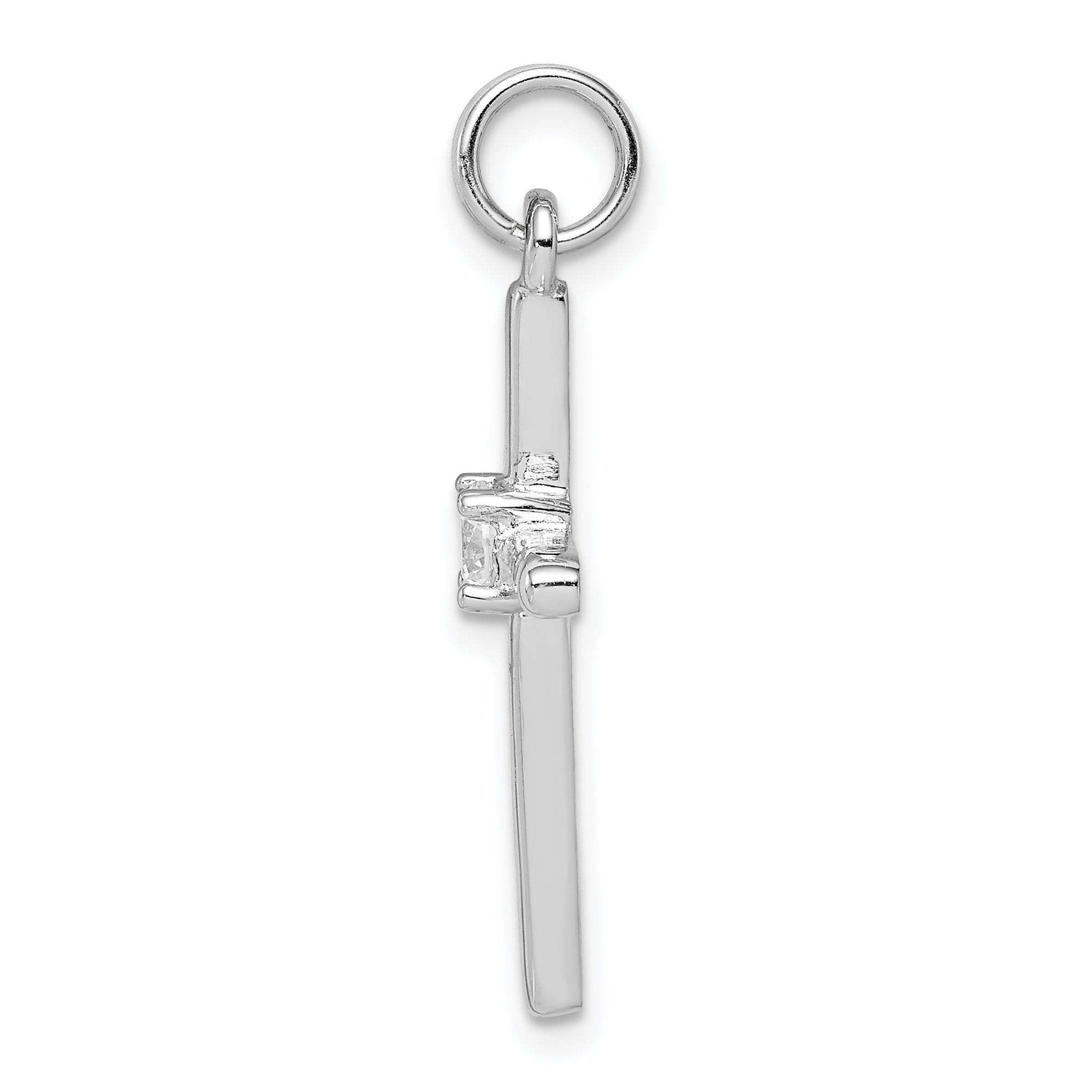 Sterling Silver Rhodium-plated CZ Cross Pendant Secondary image