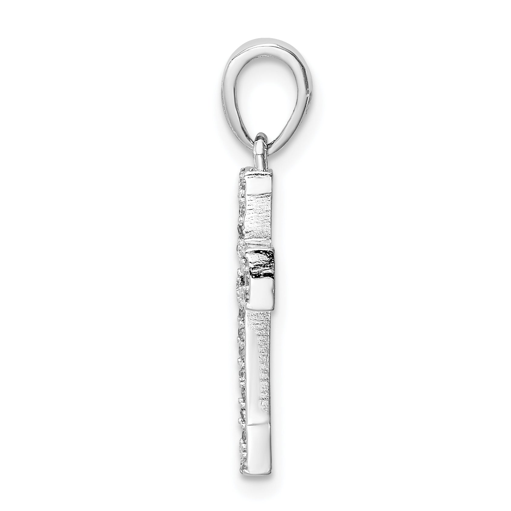 Sterling Silver Rhodium-plated Black and Clear CZ Cross Pendant Secondary image