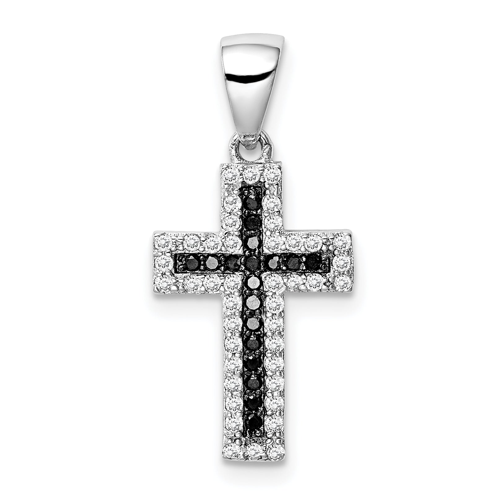 Sterling Silver Rhodium-plated Black and Clear CZ Cross Pendant Main image