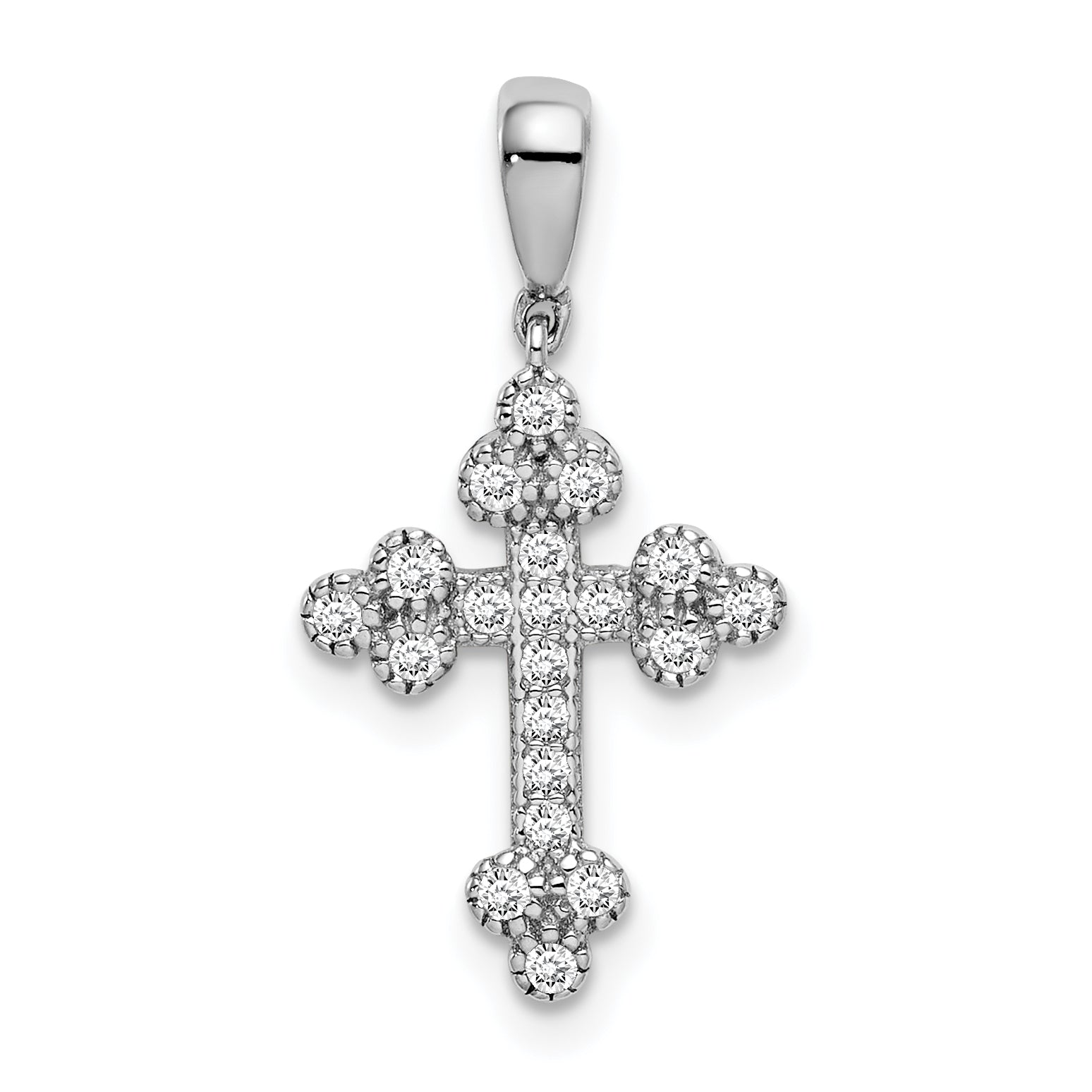 Sterling Silver Rhodium-plated Polished CZ Budded Cross Pendant Main image