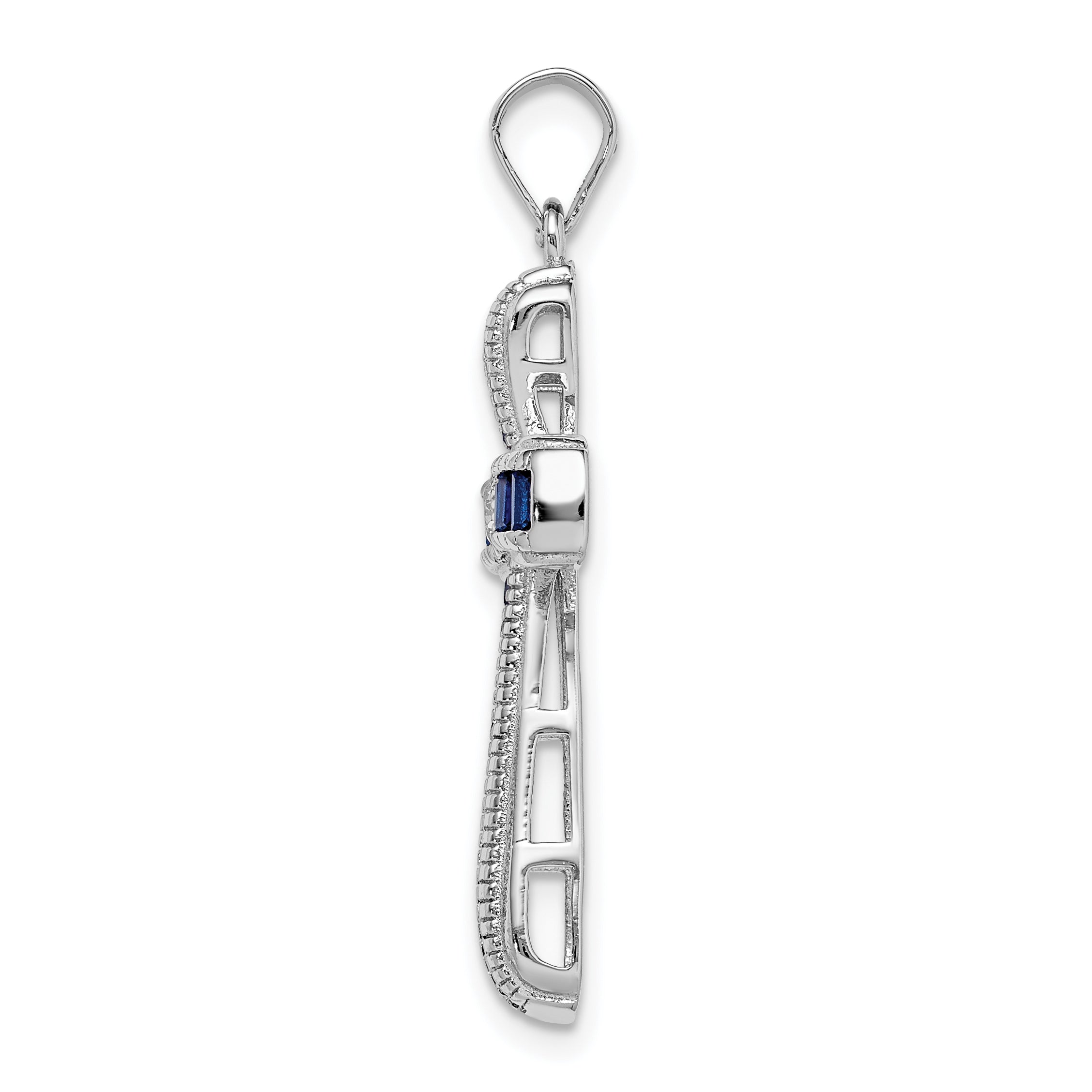 Sterling Silver Rhodium-plated CZ & Lab Cr. Blue Spinel Cross Pendant Secondary image