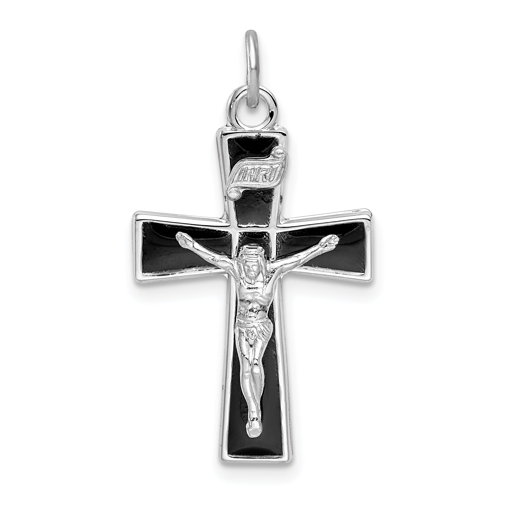 Sterling Silver Rhodium-plated Enamel Crucifix Pendant Main image