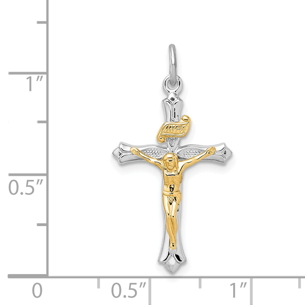 Sterling Silver Rhodium-plated & Gold Tone Crucifix Pendant