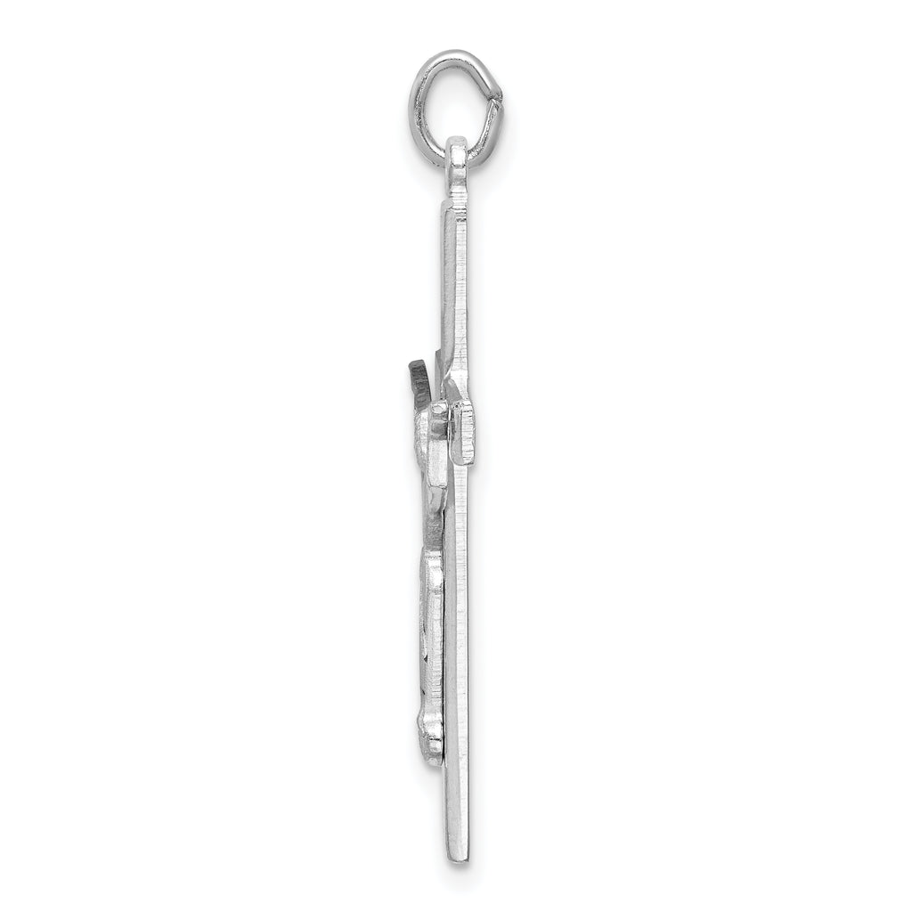 Sterling Silver Rhodium-plated Textured Risen Chist Cross Pendant
