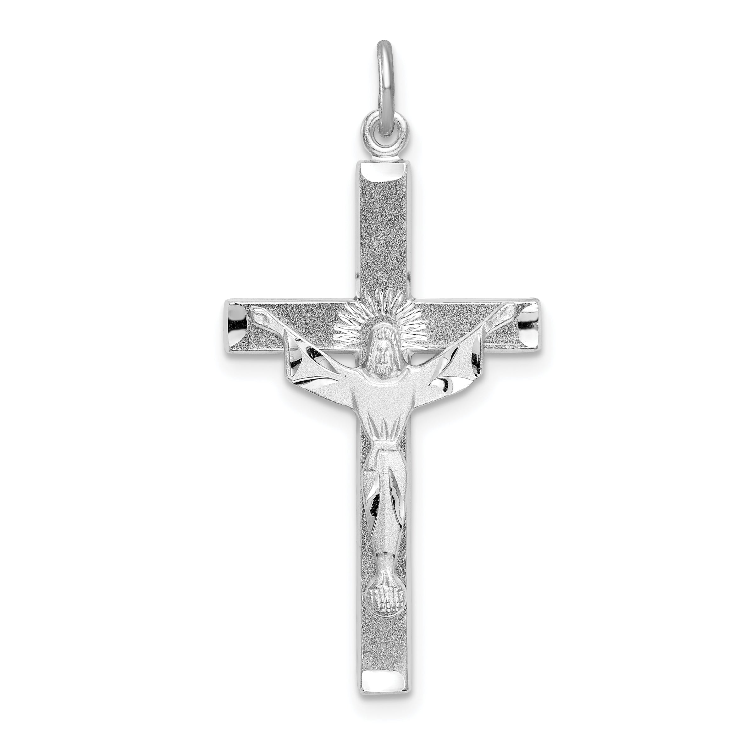 Sterling Silver Rhodium-plated Textured Risen Chist Cross Pendant Main image