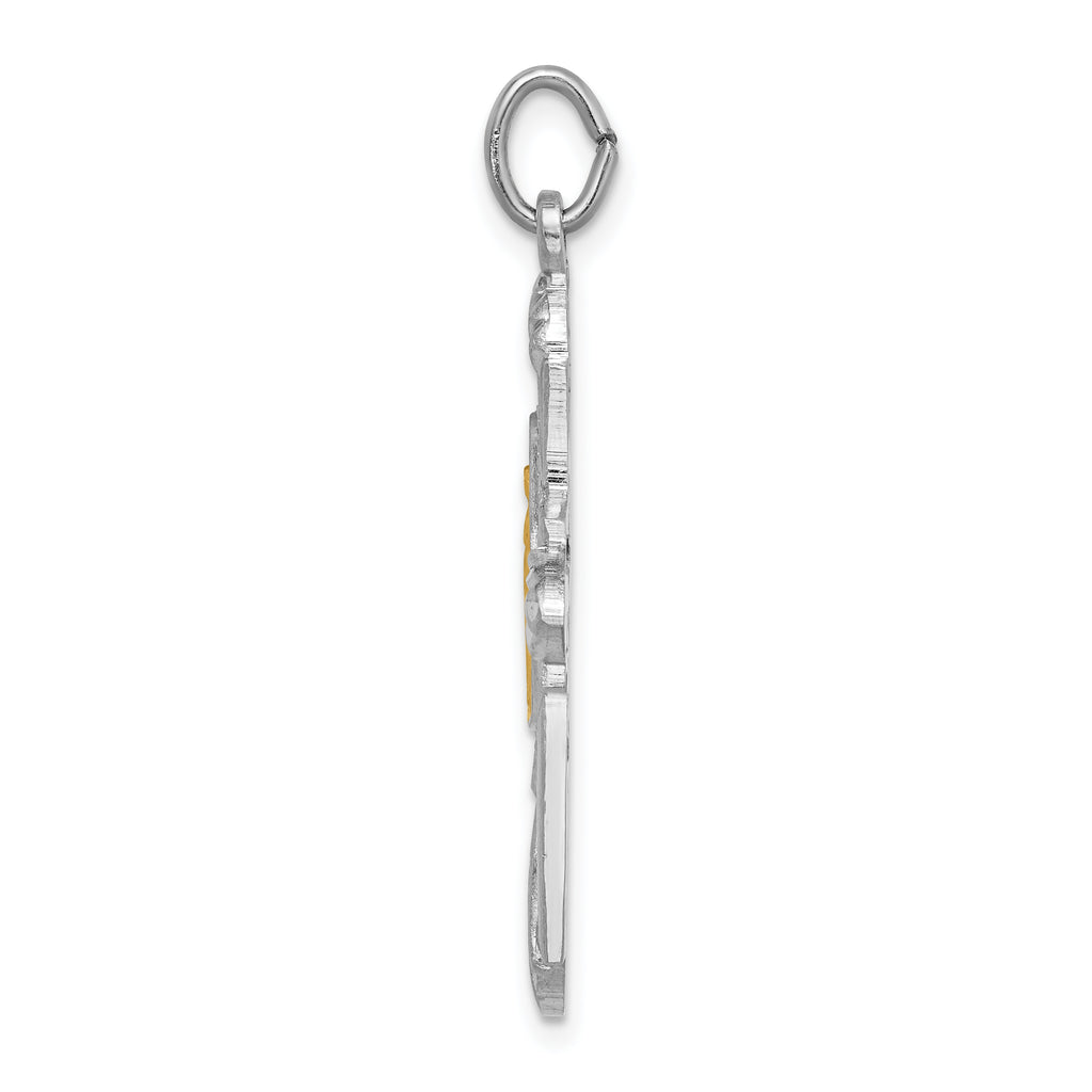 Sterling Silver Rhodium-plated Gold Tone Miraculous Medal Cross Pendant