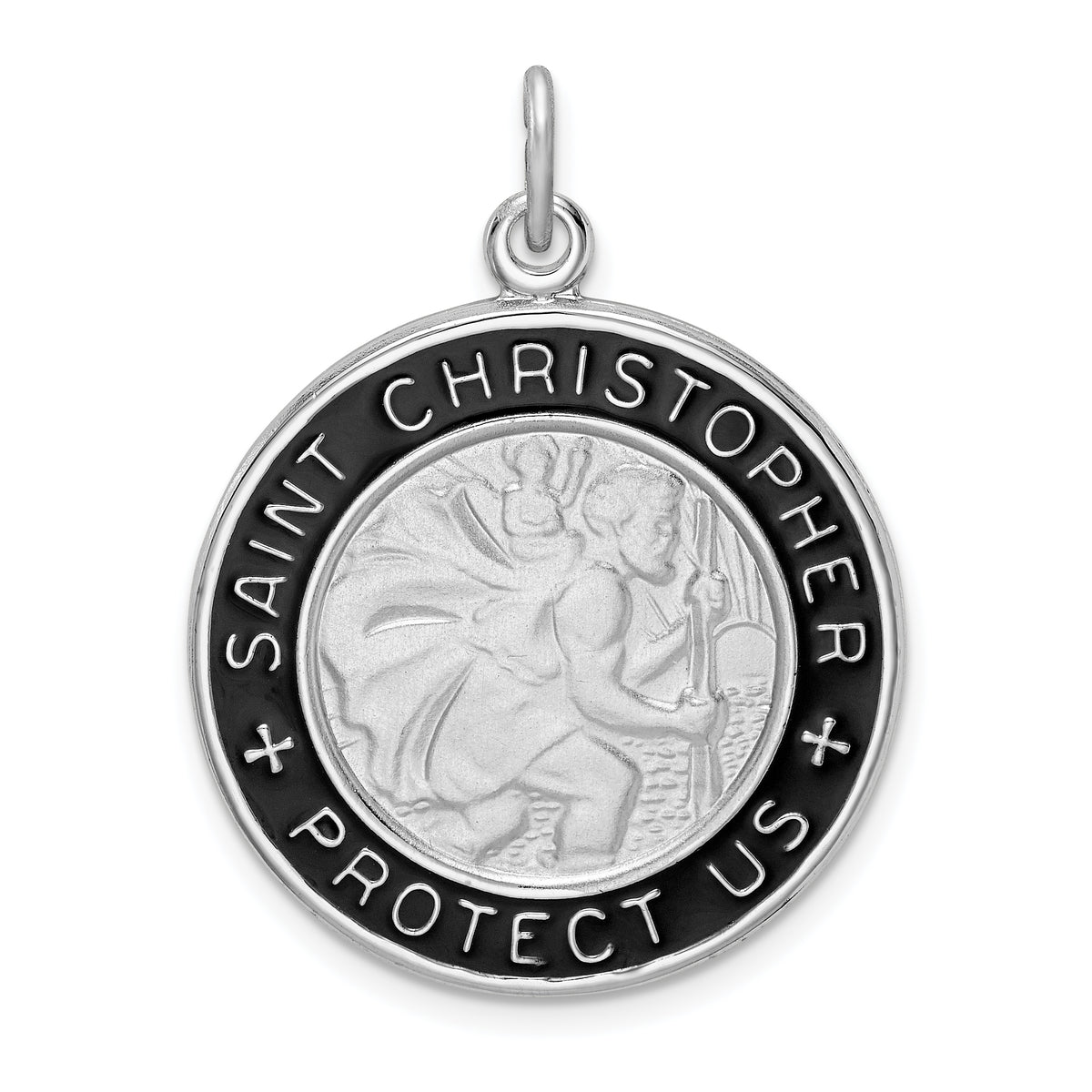 Sterling Silver Rhodium-plated Enamel St. Christopher Medal