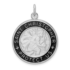 Sterling Silver Rhodium-plated Enamel St. Christopher Medal