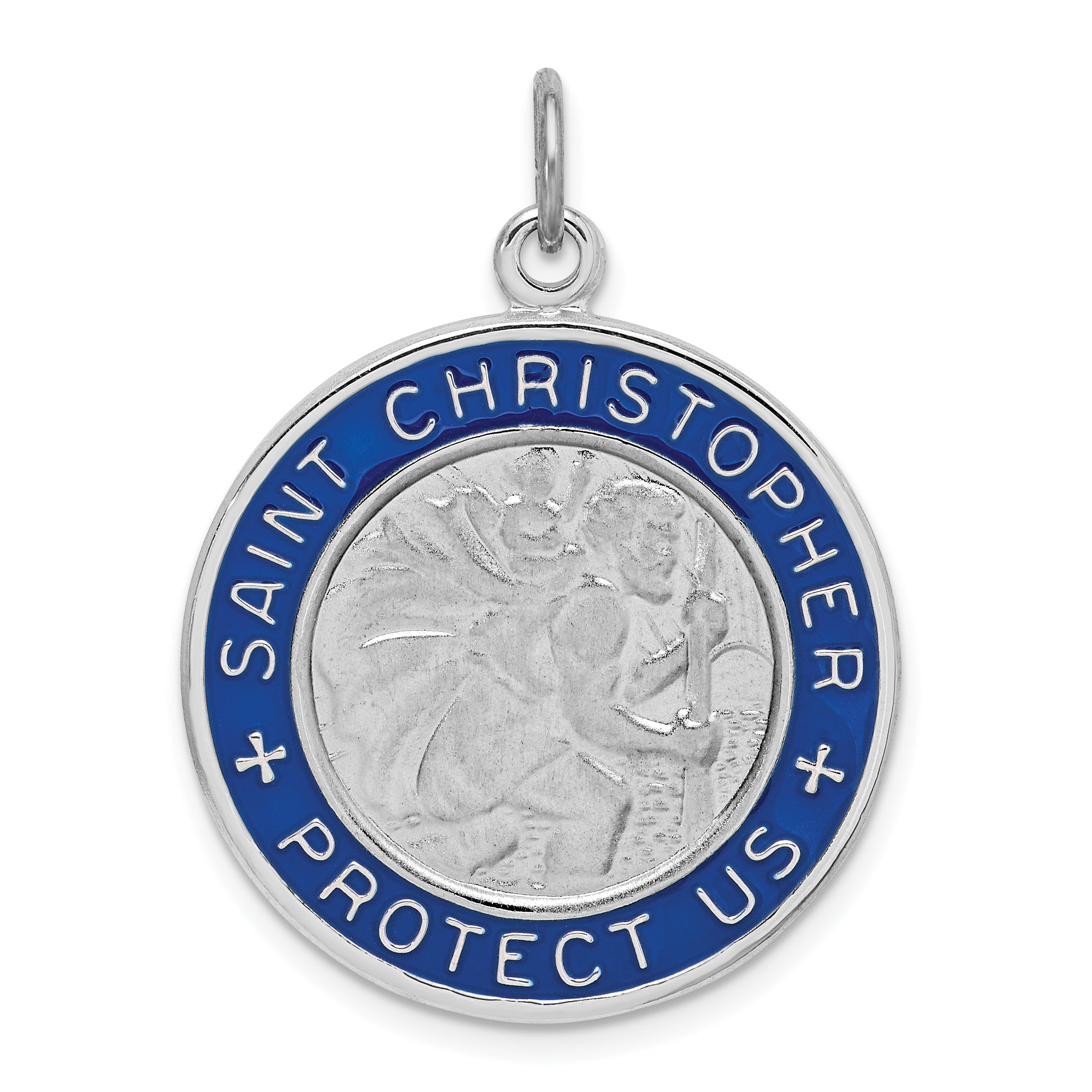 Sterling Silver Rhodium-plated Enamel St. Christopher Medal Main image