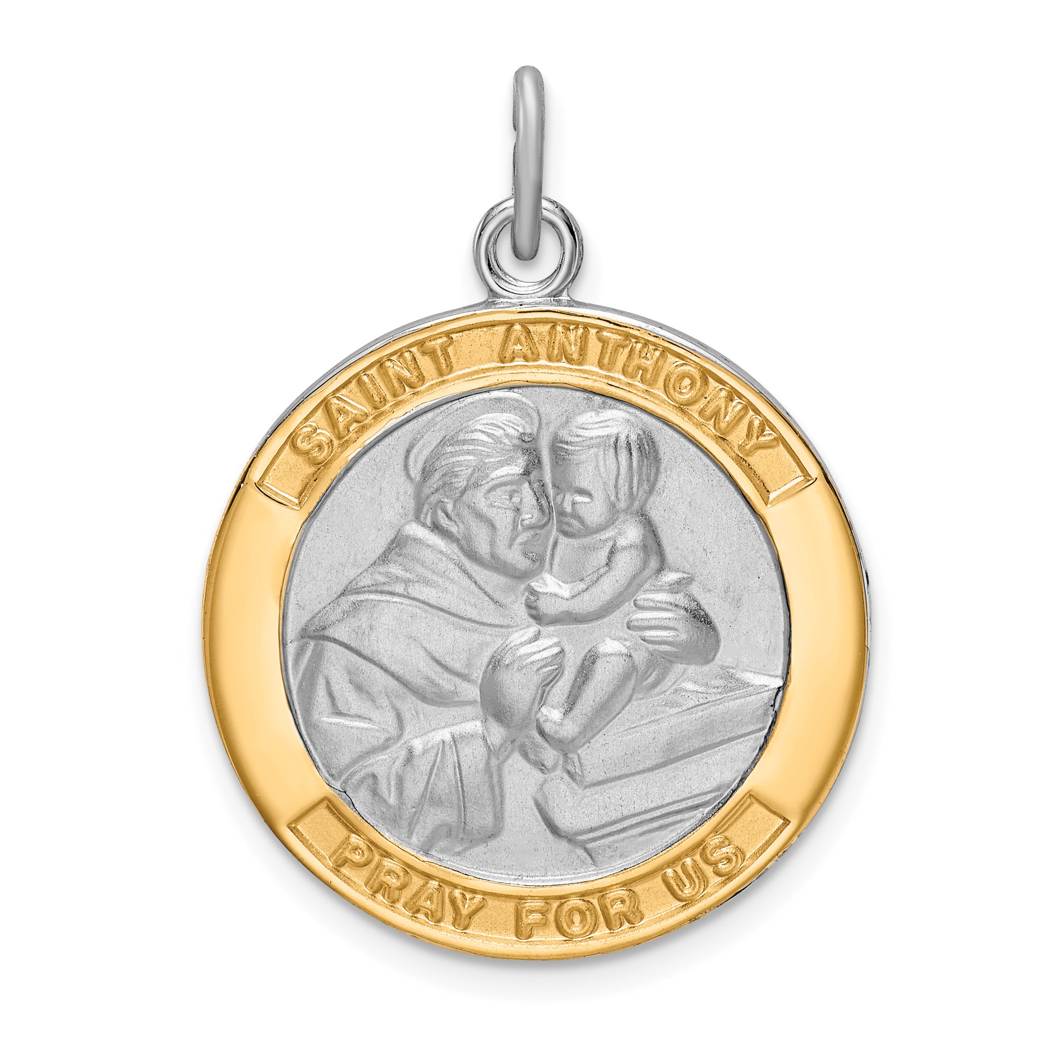 Sterling Silver Rhodium-plated & Gold Tone St. Anthony Medal Pendant Main image
