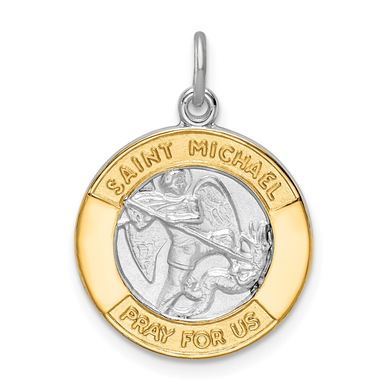 Sterling Silver Rhodium-plated & Gold Tone St. Michael Medal Main image