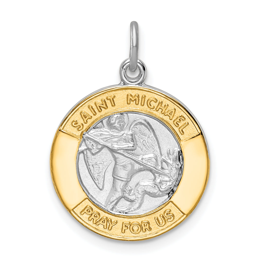 Sterling Silver Rhodium-plated & Gold Tone St. Michael Medal