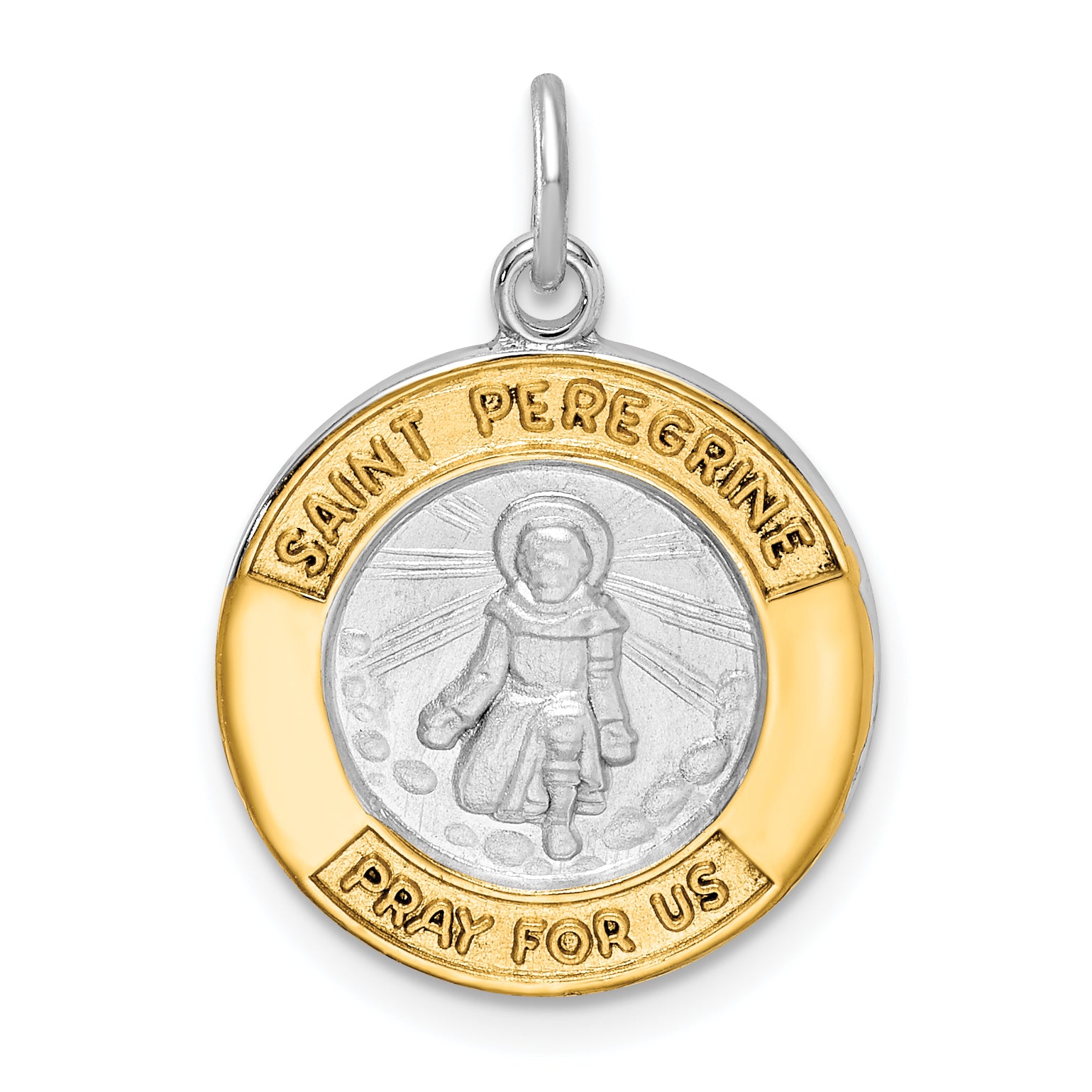 Sterling Silver Rhodium-plated & Gold Tone St Peregrine Medal Main image