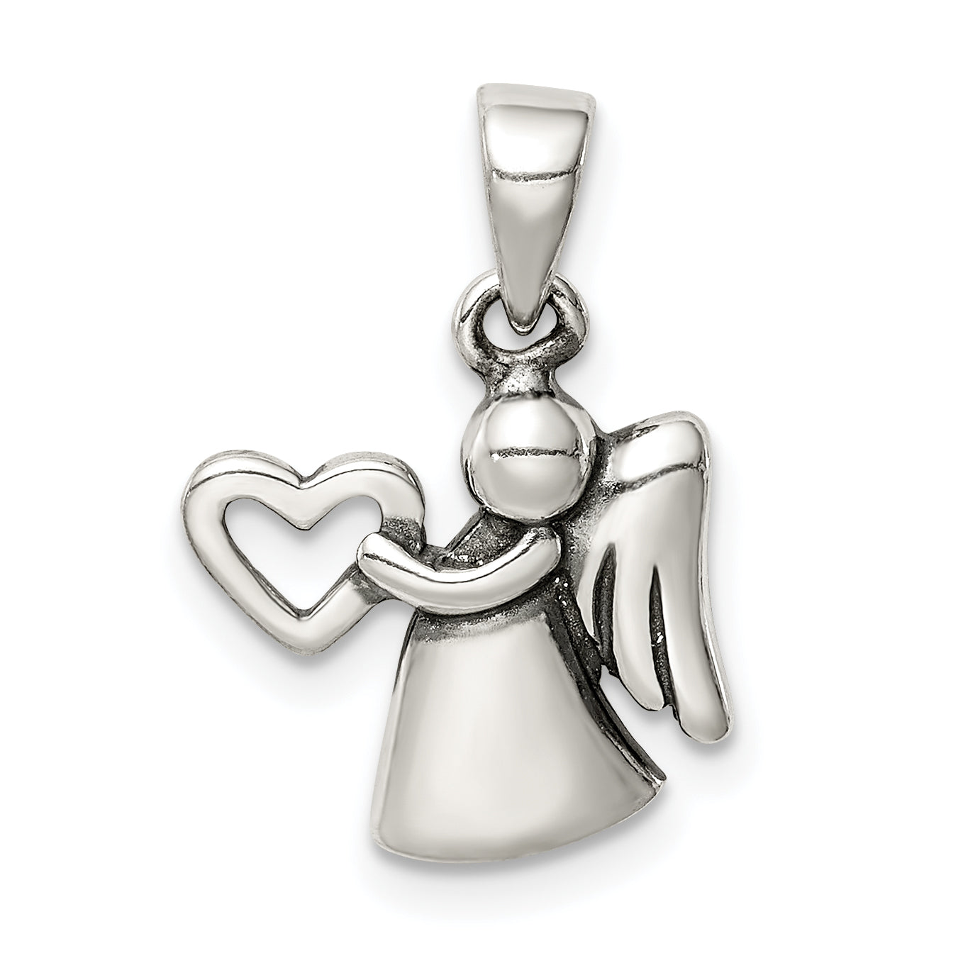 Sterling Silver Antiqued Angel with Heart Pendant Main image