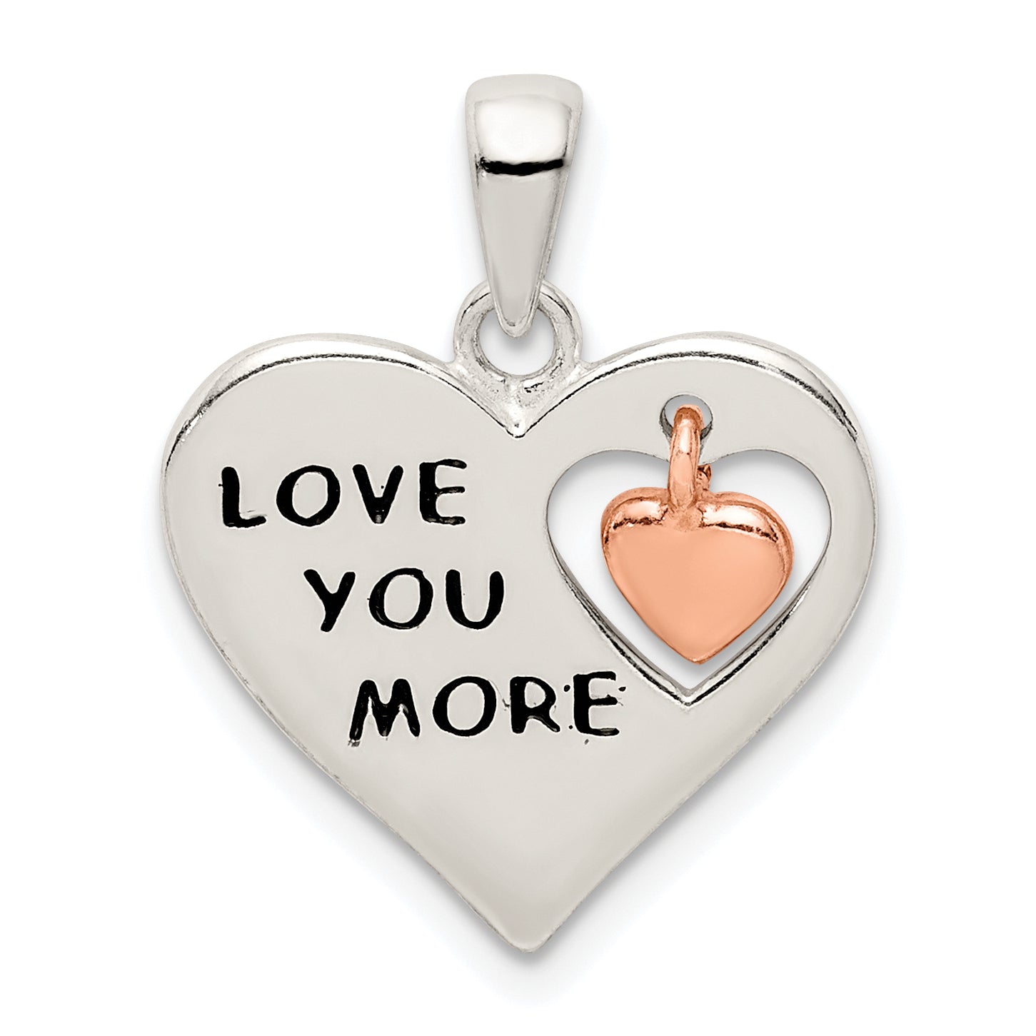 Sterling Silver & Rose Enamel LOVE YOU MORE Heart Pe Main image