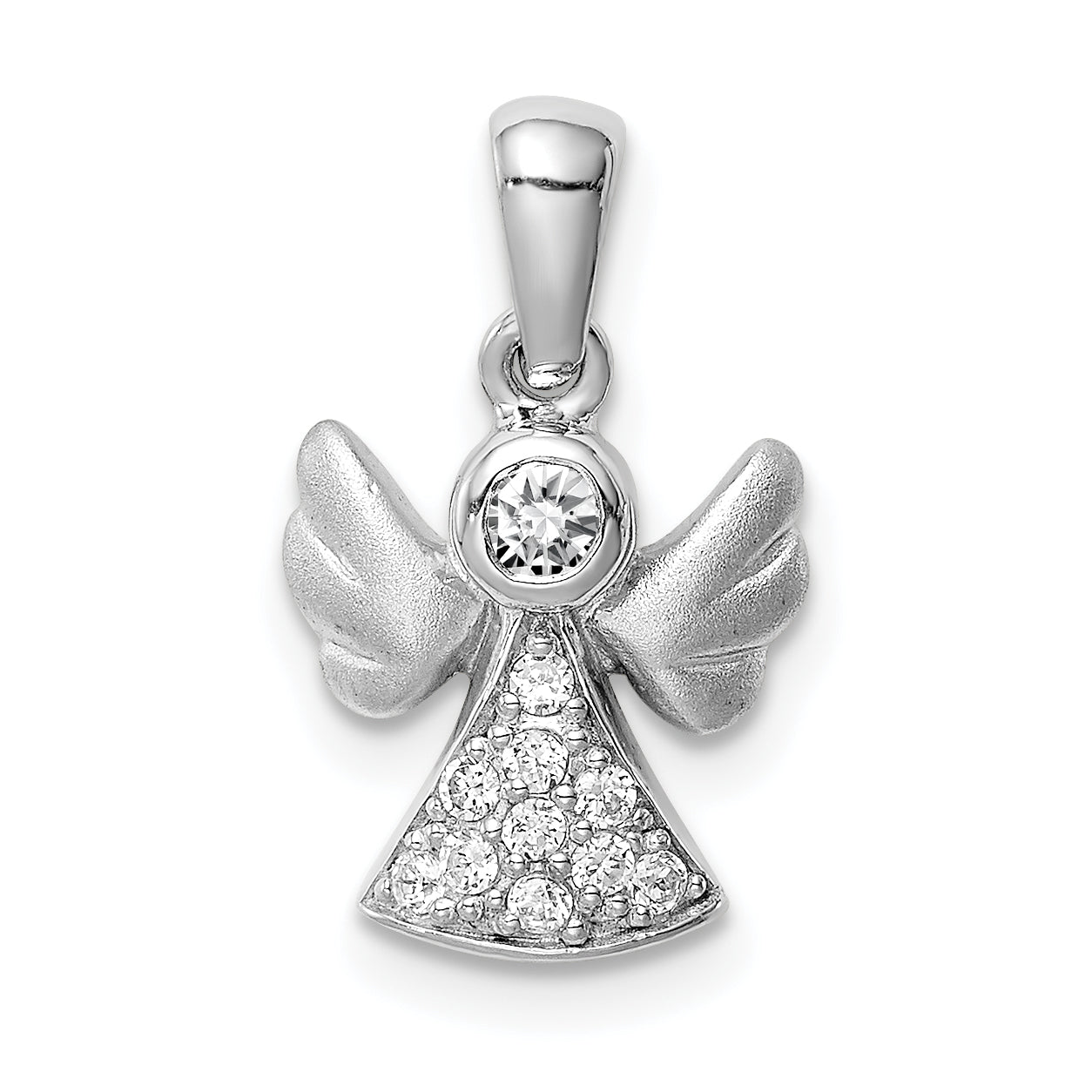 Sterling Silver Rhodium-plated CZ Satin Angel Pendant Main image