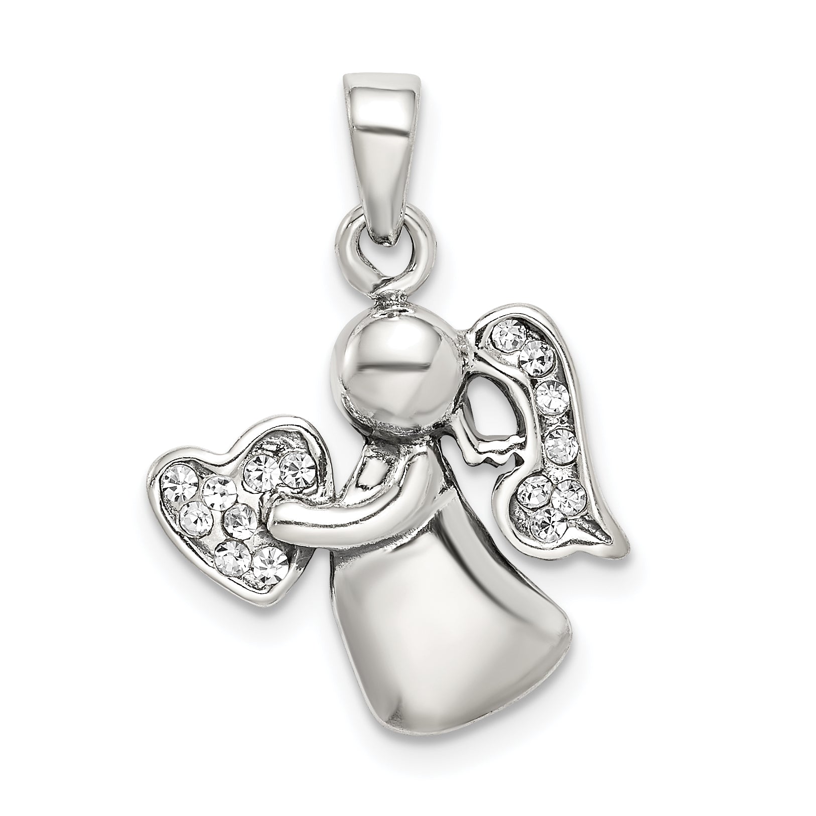 Sterling Silver Antiqued & CZ Angel Charm Main image