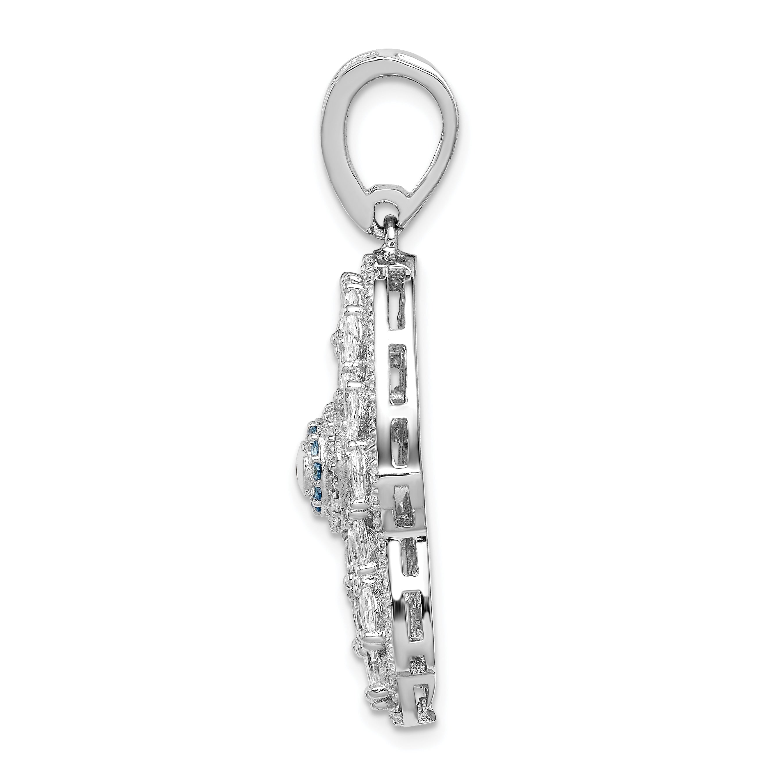 Sterling Silver Rhodium-plated White & Blue CZ Hamsa Eye Pendant Secondary image