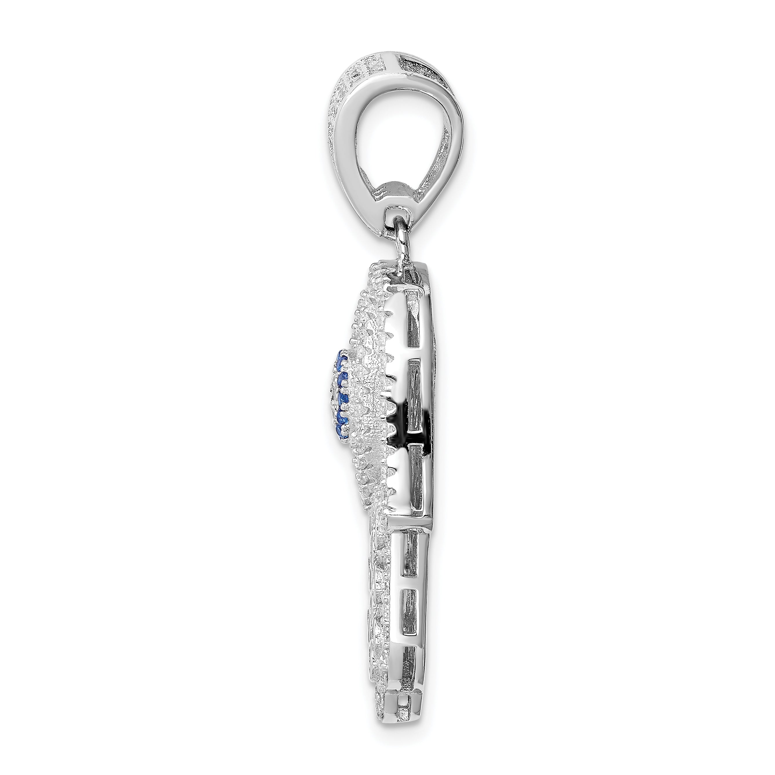 Sterling Silver Rhodium-plated Created Spinel & White CZ Hamsa Pendant Secondary image